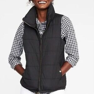 Old Navy Puffer Vest Full Zip Sleeveless Padded Quilted Black Size SP Preppy
